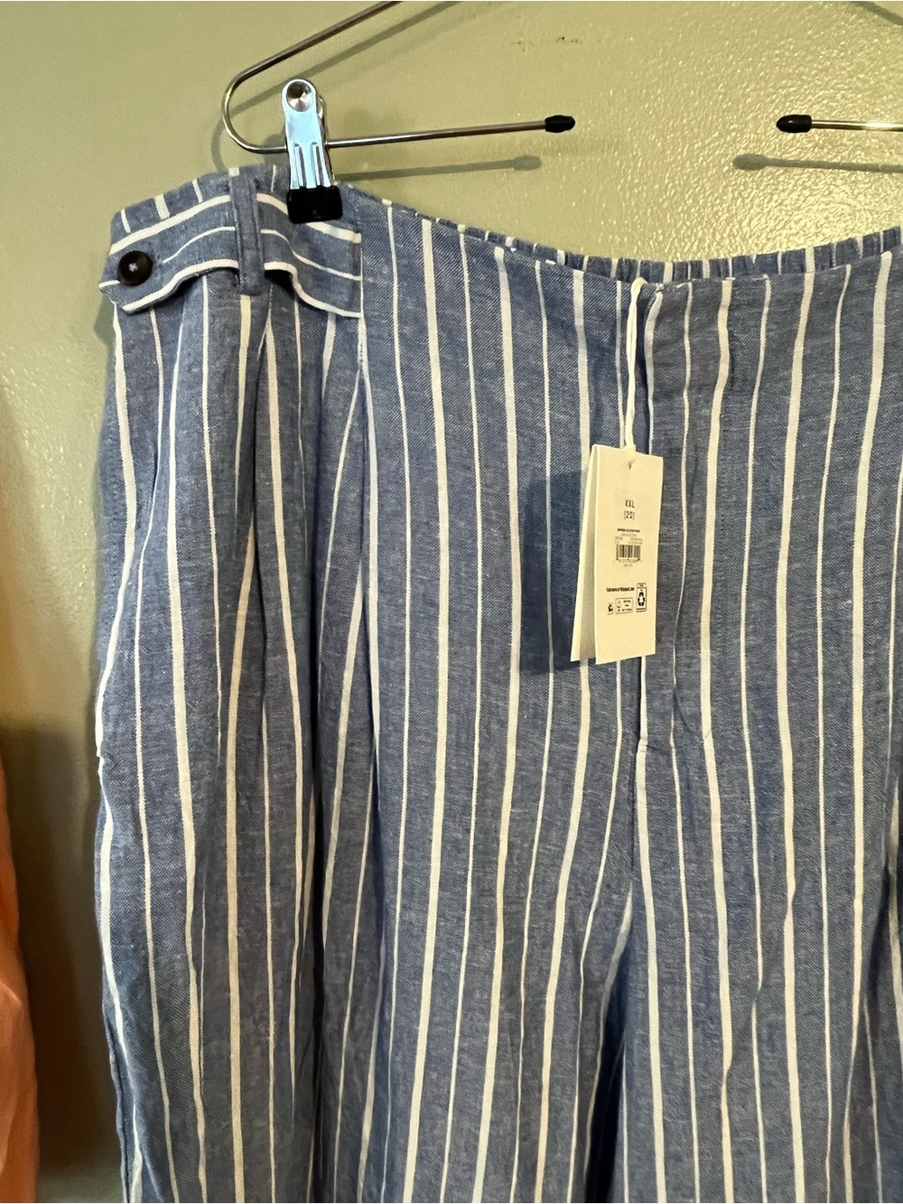Free Assembly Striped Blue Linen-Blend Womens Coastal Pants Wide Leg 20 NWT - Picture 6 of 13